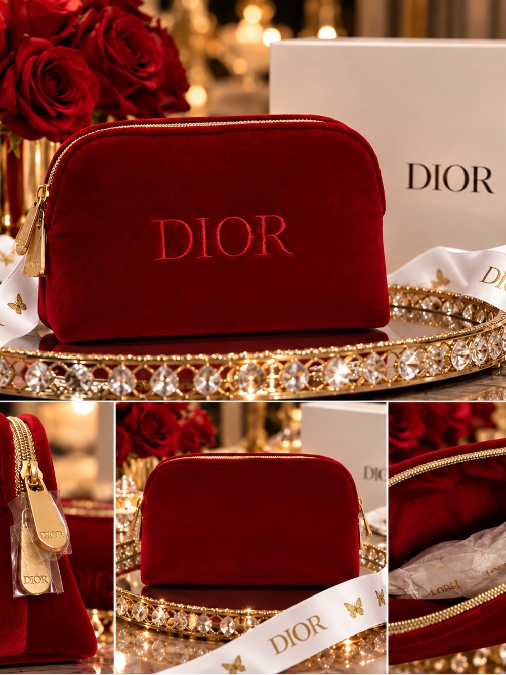 New Dior Red Velvet Cosmetic Pouch